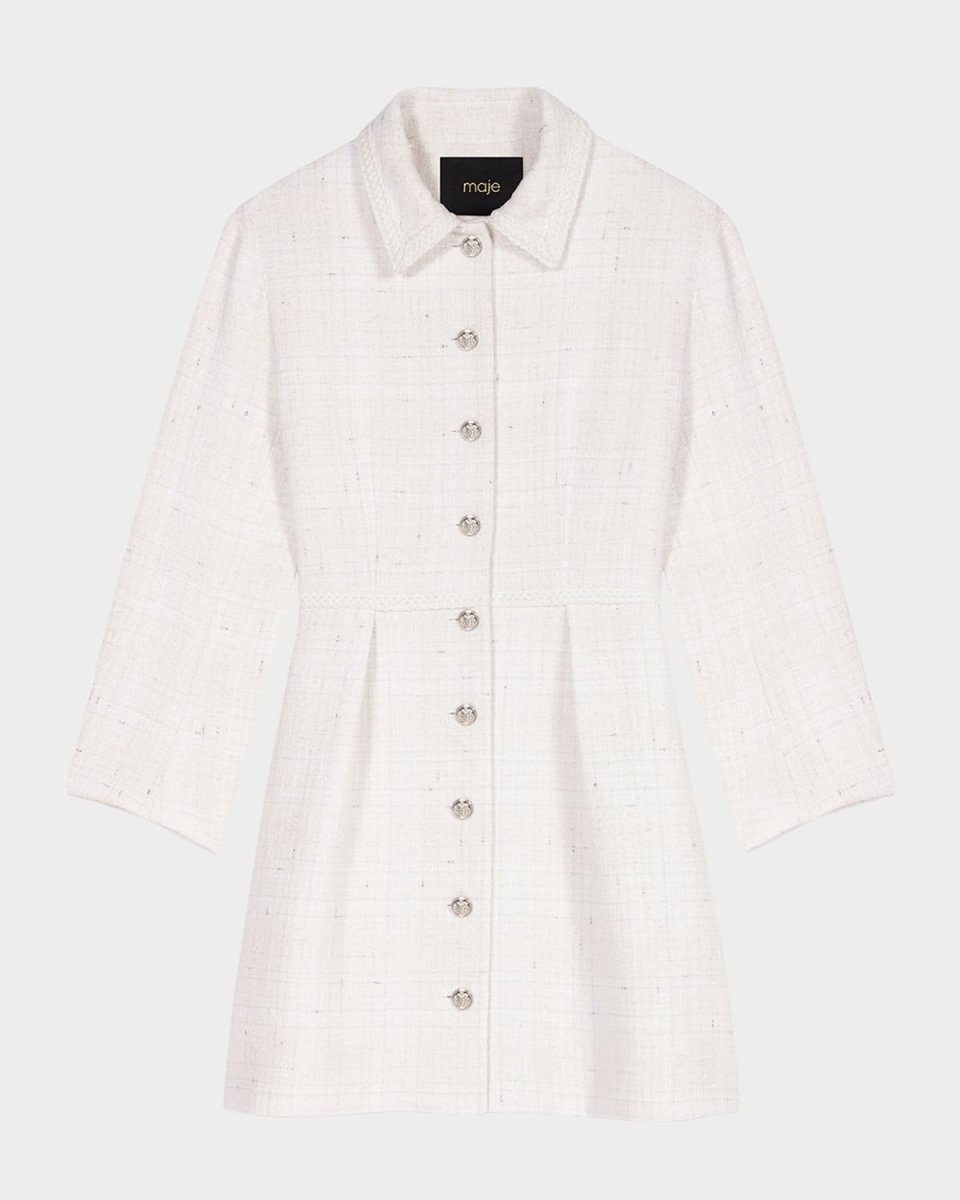Royce Shiny Tweed-Effect Mini Shirtdress